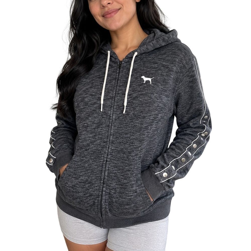 VS PINK Y2K Snap Sleeve Zip Hoodie Gray Medium